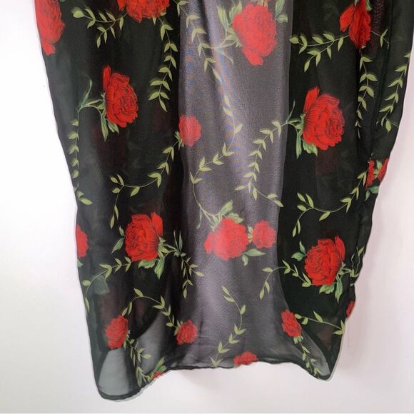 Live 4 Truth S Cardigan Black Sheer Longline Short Sleeve Rose Swim Kimono - Picture 7 of 7